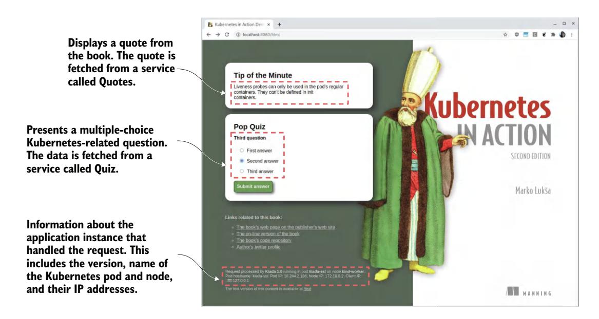 图 2.11 Kubernetes in Action 演示应用（Kiada）截图