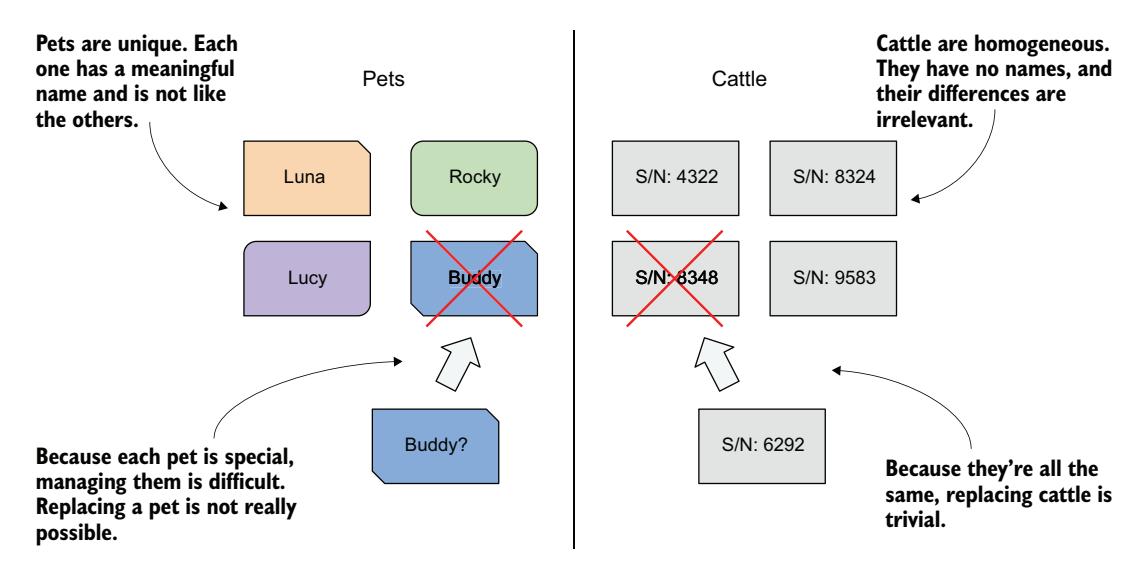 图 16.3 像对待宠物一样对待实体 vs. 像对待牲畜一样